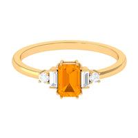 Emerald cut fire opal engagement ring with diamond accents from Rosec Jewels, showcasing a stunning 1-carat gemstone and elegant band.