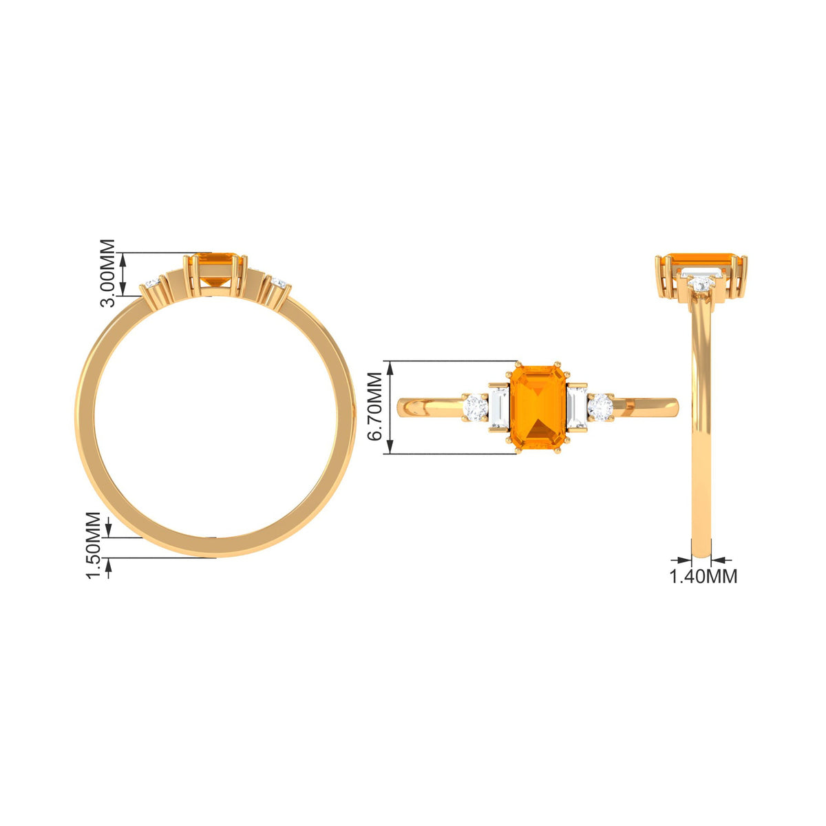 Emerald cut fire opal engagement ring with diamond accents from Rosec Jewels, featuring a 1-carat central stone and elegant design.