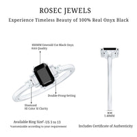 Emerald Cut Black Onyx Engagement Ring with Diamonds