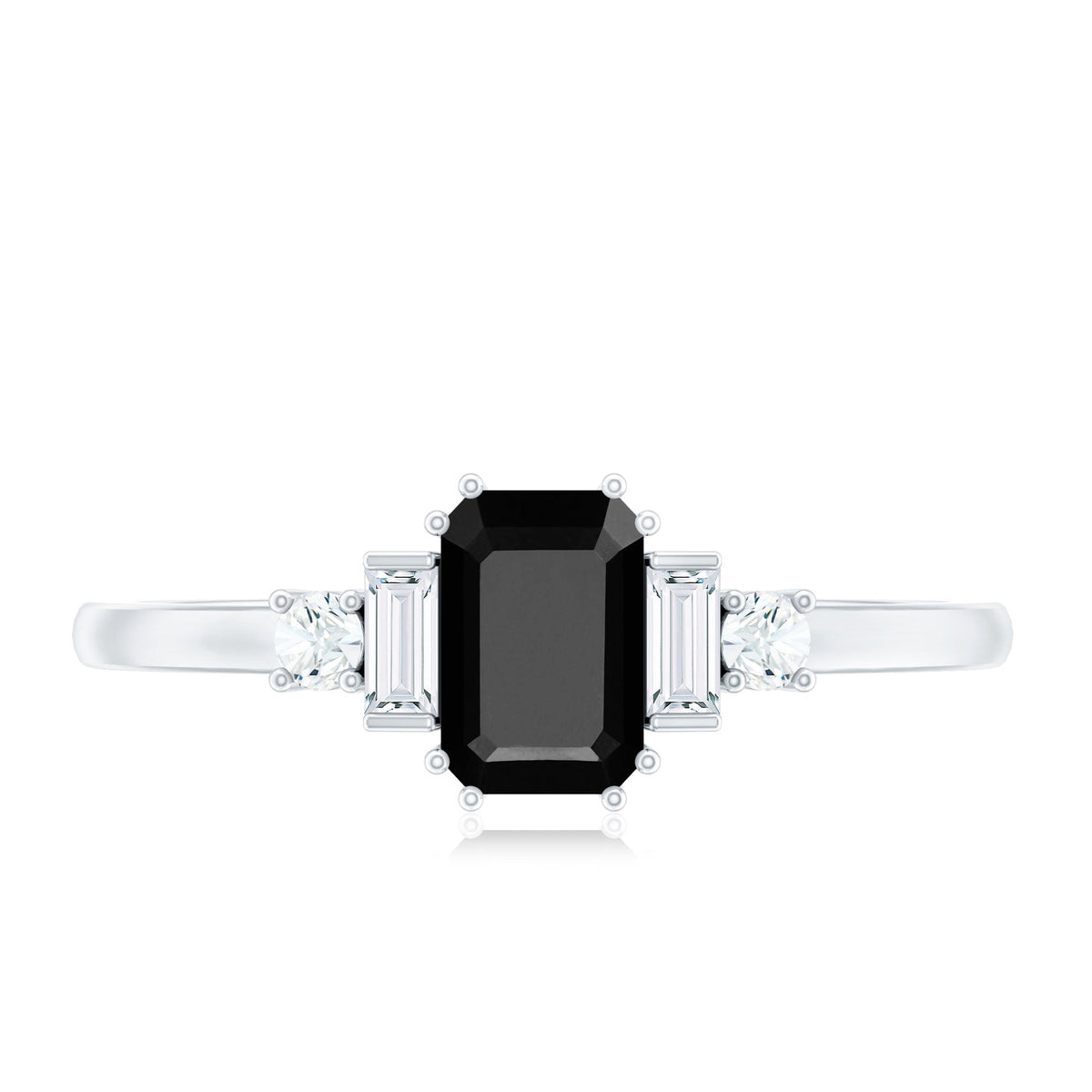 Emerald Cut Black Onyx Engagement Ring with Diamonds