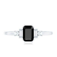 Emerald Cut Black Onyx Engagement Ring with Diamonds