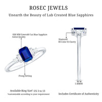 Certified 1.75 Carat Lab Grown Blue Sapphire Emerald Cut Engagement Ring with Diamond