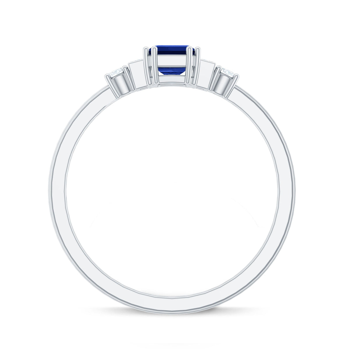 Certified 1.75 Carat Lab Grown Blue Sapphire Emerald Cut Engagement Ring with Diamond