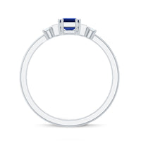Certified 1.75 Carat Lab Grown Blue Sapphire Emerald Cut Engagement Ring with Diamond