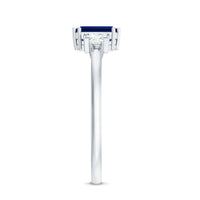 Certified 1.75 Carat Lab Grown Blue Sapphire Emerald Cut Engagement Ring with Diamond