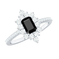 Vintage Style 1.6 Carat Lab Grown Black and White Diamond Emerald Cut Engagement Ring
