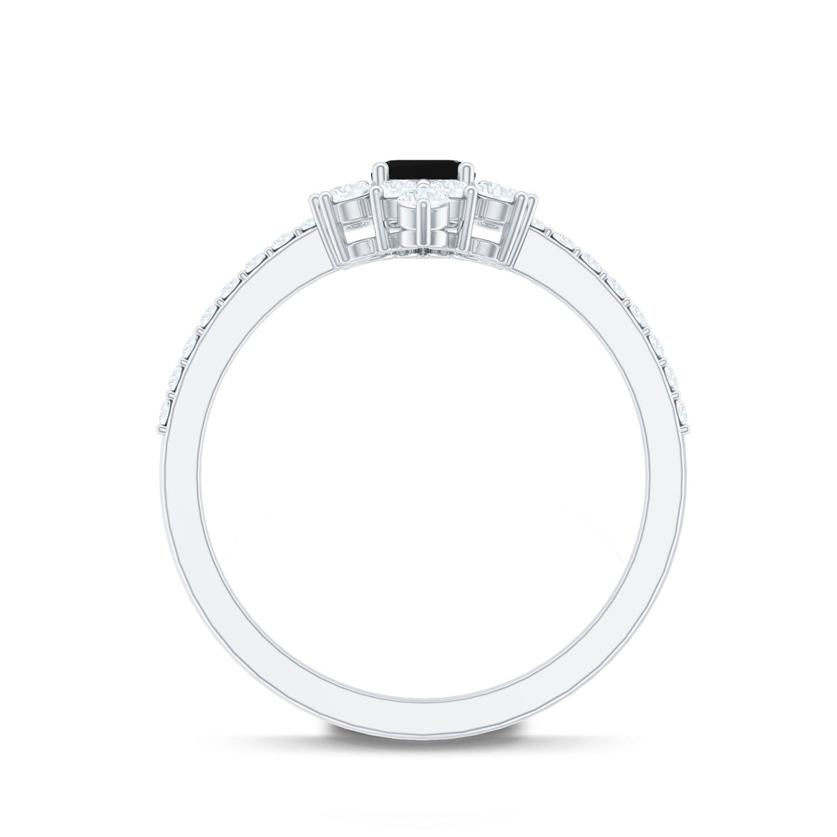Vintage Style 1.6 Carat Lab Grown Black and White Diamond Emerald Cut Engagement Ring