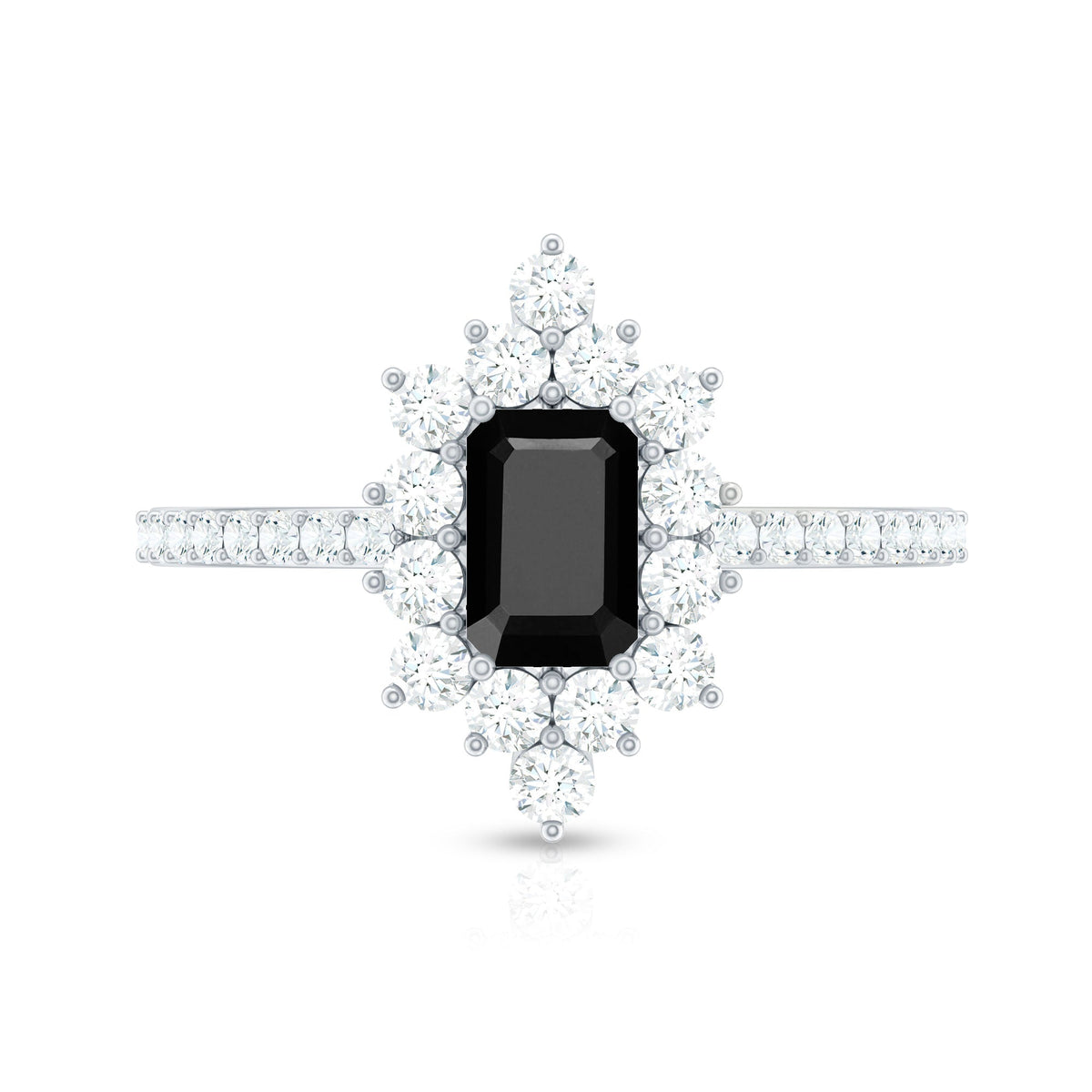 Vintage Style 1.6 Carat Lab Grown Black and White Diamond Emerald Cut Engagement Ring
