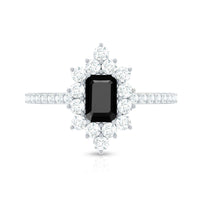 Vintage Style 1.6 Carat Lab Grown Black and White Diamond Emerald Cut Engagement Ring
