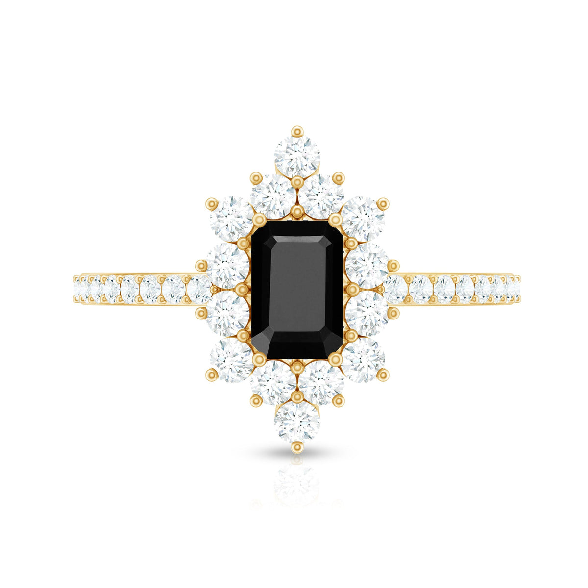 Vintage Style 1.6 Carat Lab Grown Black and White Diamond Emerald Cut Engagement Ring