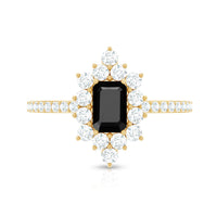 Vintage Style 1.6 Carat Lab Grown Black and White Diamond Emerald Cut Engagement Ring