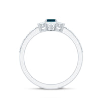 4X6mm Emerald Cut London Blue Topaz Antique Looking Engagement Ring with Diamond Halo