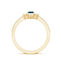 4X6mm Emerald Cut London Blue Topaz Antique Looking Engagement Ring with Diamond Halo