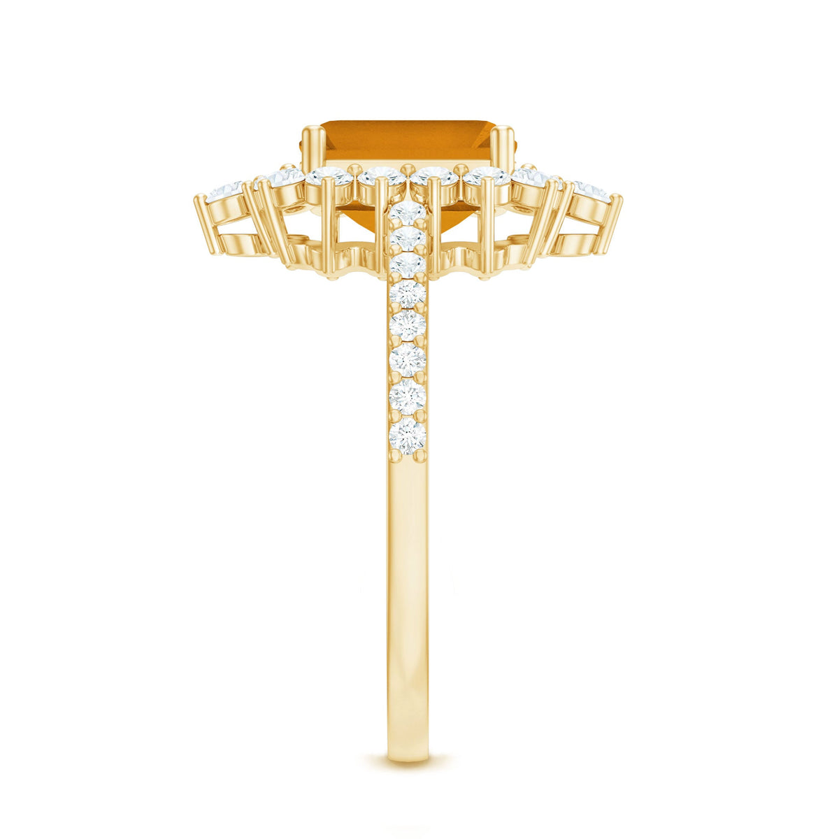 Vintage Looking Citrine Emerald Cut Engagement Ring with Halo
