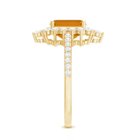 Vintage Looking Citrine Emerald Cut Engagement Ring with Halo
