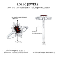 Vintage Inspired Garnet Emerald Cut Engagement Ring with Diamond Halo