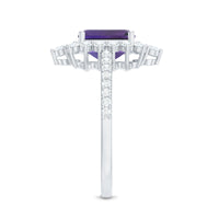 Vintage-style 1.4 carat emerald cut amethyst engagement ring with diamond accents from Rosec Jewels, showcasing intricate detailing.