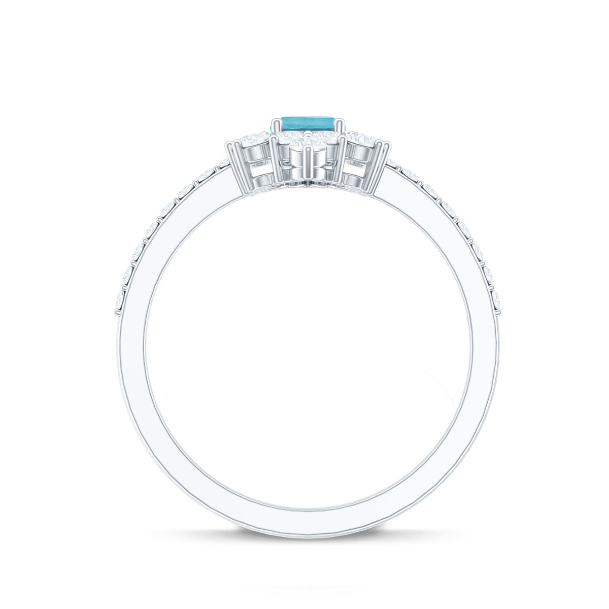 Vintage Aquamarine and Diamond Halo Engagement Ring by Rosec Jewels, showing the detailed ring with aquamarine center stone and diamond accents.