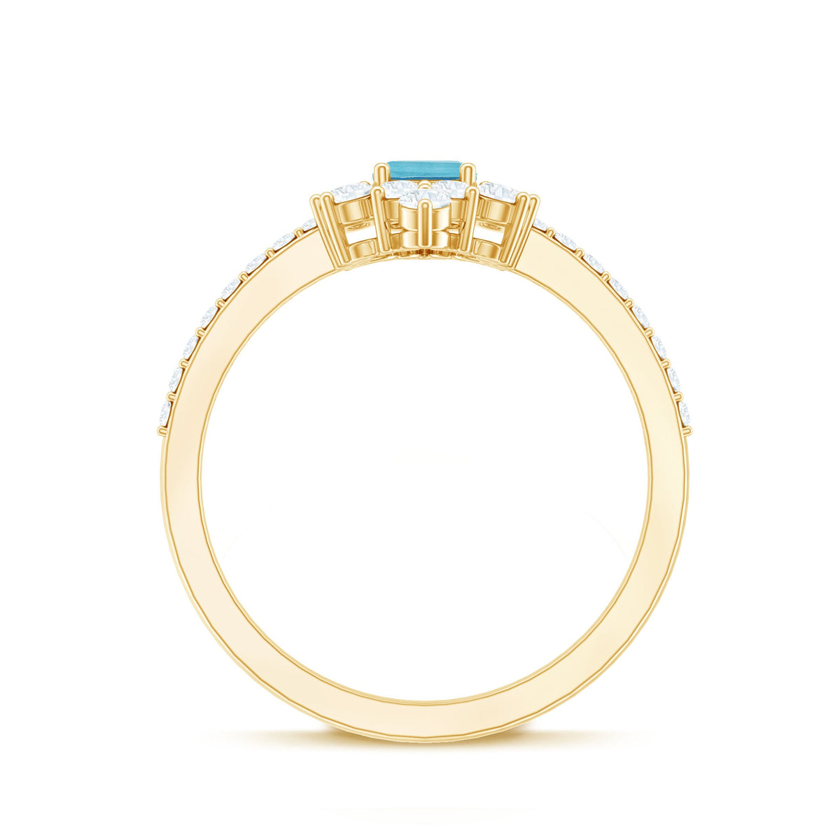 Vintage-looking aquamarine and diamond halo engagement ring by Rosec Jewels, featuring intricate design and sparkling gemstones.