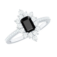 Vintage Inspired Black Onyx Engagement Ring with Diamond Halo