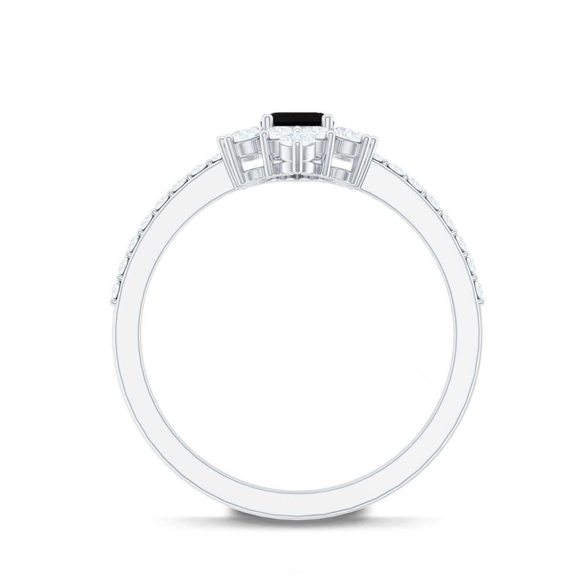 Vintage Inspired Black Onyx Engagement Ring with Diamond Halo
