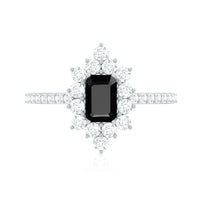Vintage Inspired Black Onyx Engagement Ring with Diamond Halo