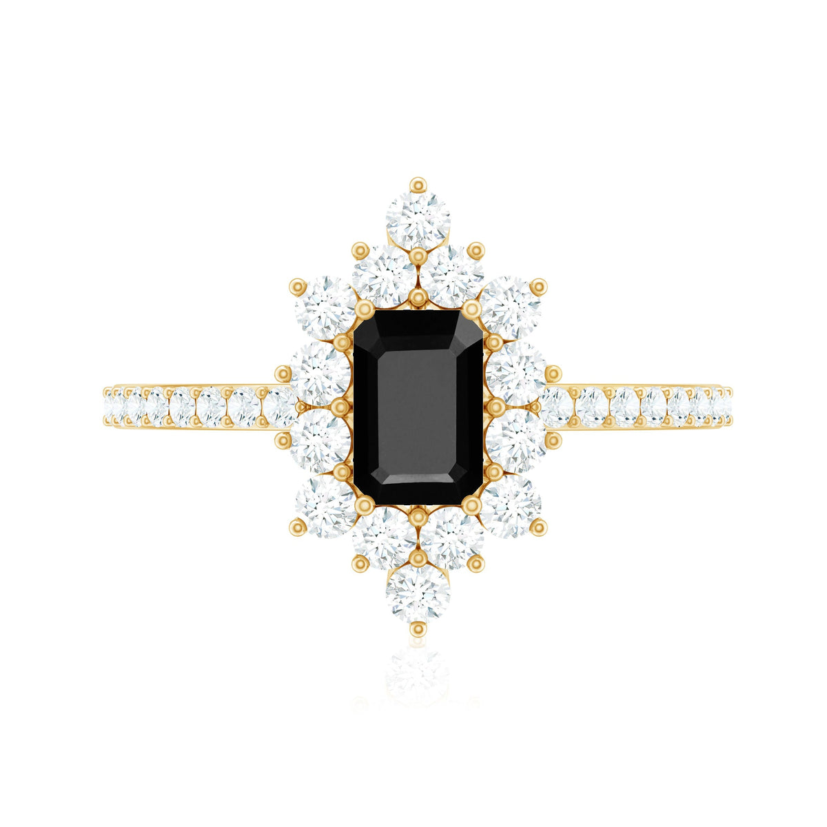 Vintage Inspired Black Onyx Engagement Ring with Diamond Halo