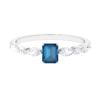 4X6mm Emerald Cut London Blue Topaz Solitaire Ring with Diamond
