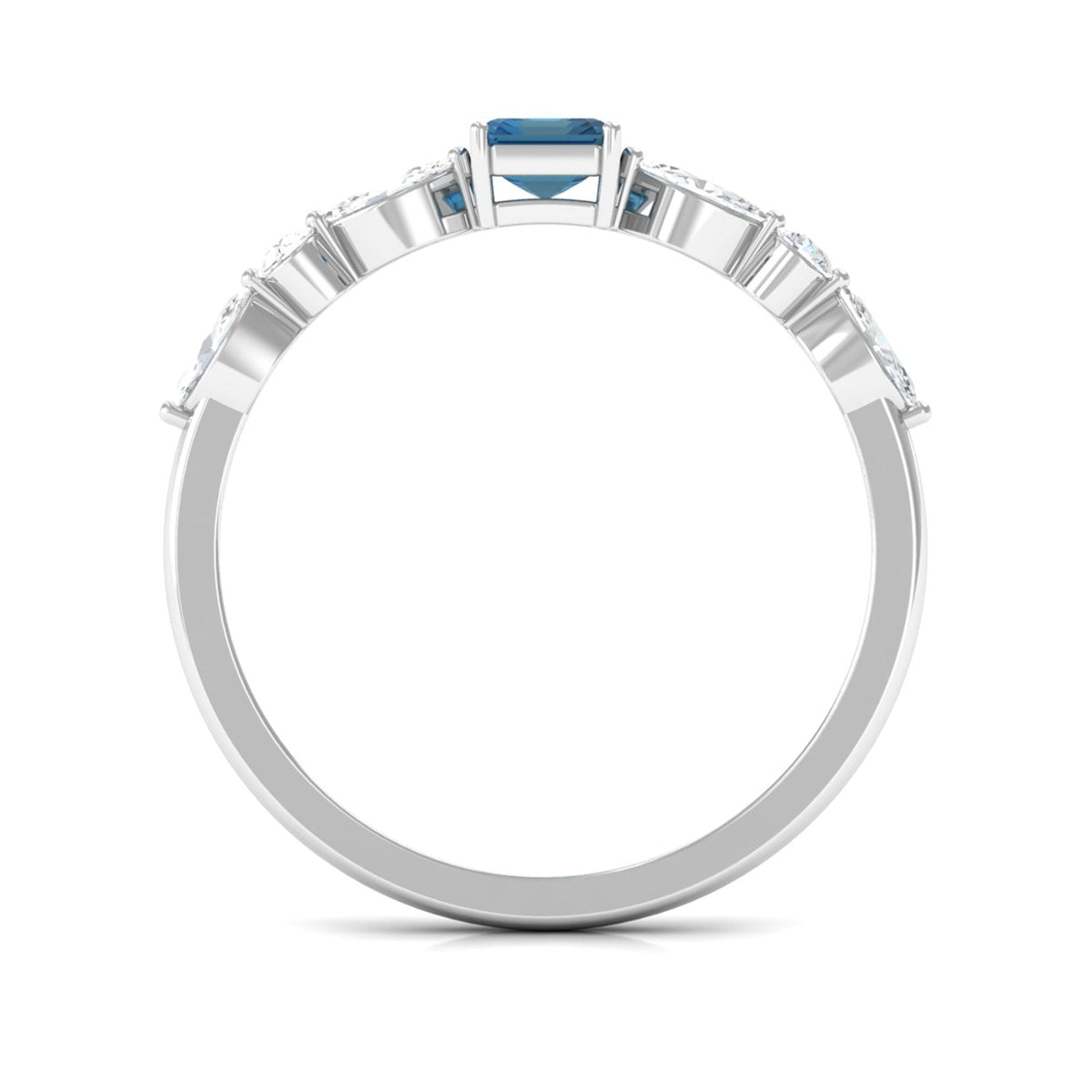 4X6mm Emerald Cut London Blue Topaz Solitaire Ring with Diamond