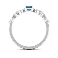 4X6mm Emerald Cut London Blue Topaz Solitaire Ring with Diamond