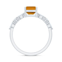 Certified Real Citrine Emerald Cut Engagement Ring with Diamond