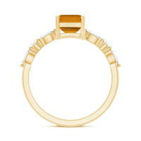 Certified Real Citrine Emerald Cut Engagement Ring with Diamond