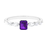Genuine 1.4 carat amethyst emerald cut engagement ring with diamonds, featuring a Rosec Jewels band and intricate metalwork.