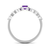 Genuine 1.4 carat amethyst emerald cut engagement ring with diamond accents, crafted by Rosec Jewels.
