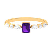 Genuine 1.4 carat amethyst emerald cut engagement ring with diamond accents by Rosec Jewels, showcasing the elegant gemstone and band.