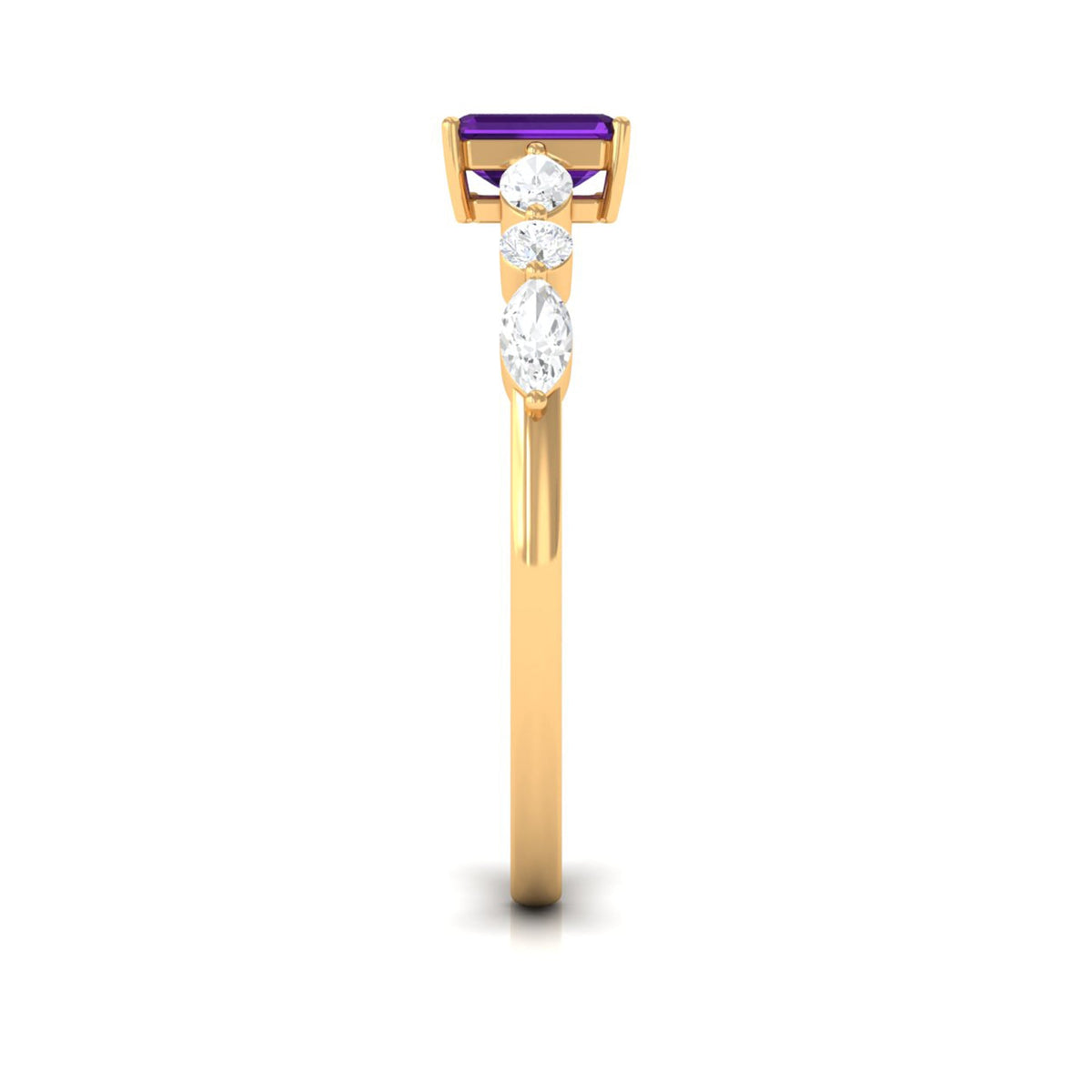 Genuine 1.4 carat amethyst emerald cut engagement ring with diamonds from Rosec Jewels, featuring a stunning purple gemstone.