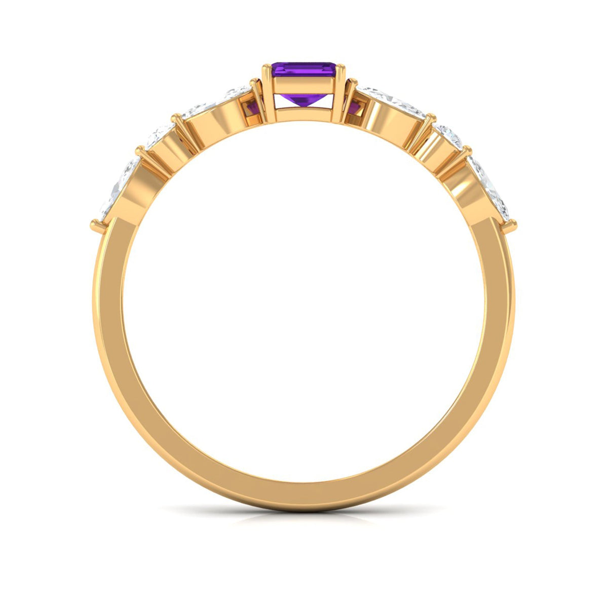 Genuine 1.4 carat amethyst emerald cut engagement ring with diamond accents by Rosec Jewels, showcasing the elegant ring design.