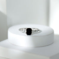Certified 1.6 Carat Lab Grown Black Diamond Emerald Cut Engagement Ring with Side Stones