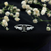 Certified 1.6 Carat Lab Grown Black Diamond Emerald Cut Engagement Ring with Side Stones