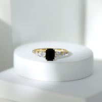 Certified 1.6 Carat Lab Grown Black Diamond Emerald Cut Engagement Ring with Side Stones