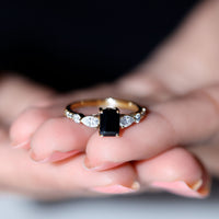 Certified 1.6 Carat Lab Grown Black Diamond Emerald Cut Engagement Ring with Side Stones