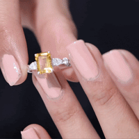 1.8 Carat Genuine Citrine Emerald Cut Engagement Ring with Moissanite Side Stones