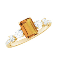 1.8 Carat Genuine Citrine Emerald Cut Engagement Ring with Moissanite Side Stones