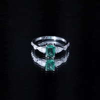 Certified Lab Grown Emerald Cut Emerald Engagement Ring with Side Stones