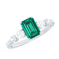 Certified Lab Grown Emerald Cut Emerald Engagement Ring with Side Stones