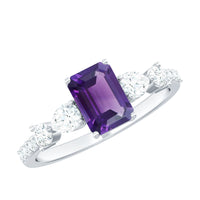 Real 1.4 carat emerald cut amethyst engagement ring with moissanite by Rosec Jewels, featuring a violet purple gemstone and sparkling accents.