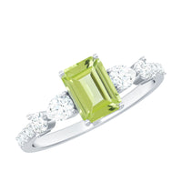 Natural 1.8 Carat Peridot Emerald Cut Engagement Ring with Side Stones