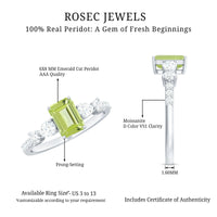 Natural 1.8 Carat Peridot Emerald Cut Engagement Ring with Side Stones