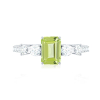 Natural 1.8 Carat Peridot Emerald Cut Engagement Ring with Side Stones