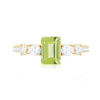 Natural 1.8 Carat Peridot Emerald Cut Engagement Ring with Side Stones